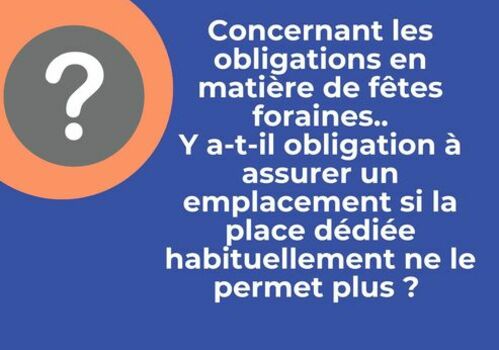 Concernant les obligations en matière de fêtes forraines, y'a t-il obligation à assurer un emplacement si la place dédiée habituellement ne le permet plus ?